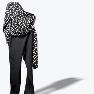 Adelyn‎ Rae One Shoulder Black Geometric Wide Leg Jumpsuit Belted Evening Small